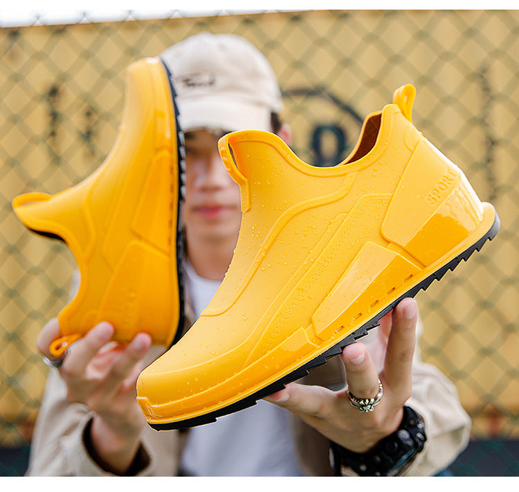 Cross-border Explosions Fashion Rain Boots Men's Non-slip Rubber Shoes Thick Sole Wear-resistant Outer Wear Rain Boots Non-slip Kitchen Water Shoes Men