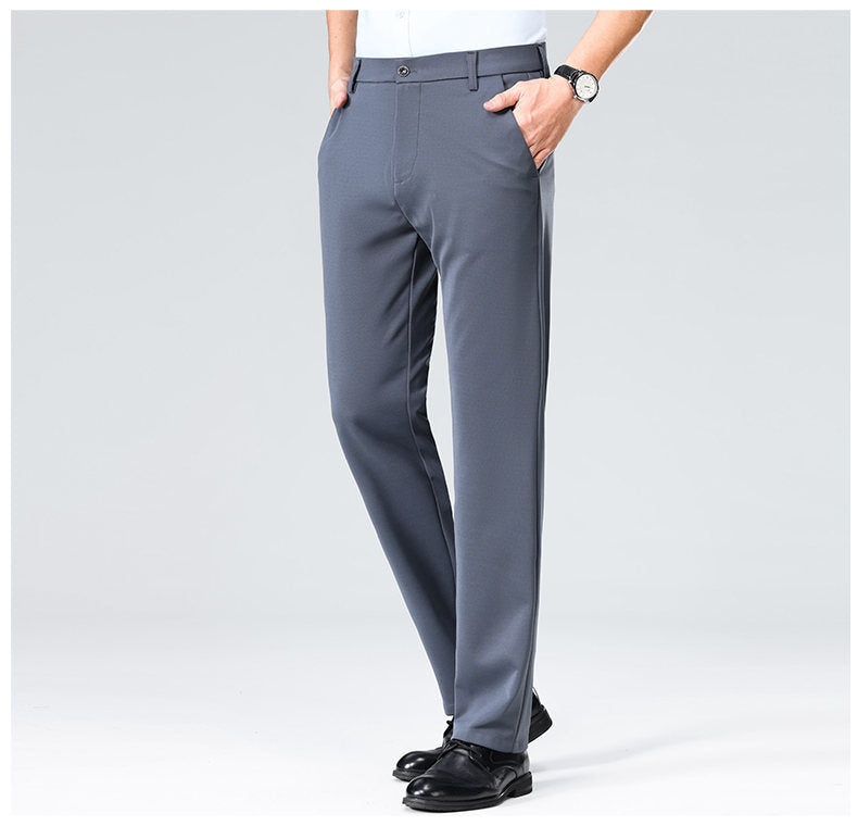 Wholesale casual pants men's four-sided elastic fabric summer ice silk pants trousers trousers high waist breathable iron-free formal trousers