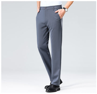 Wholesale casual pants men's four-sided elastic fabric summer ice silk pants trousers trousers high waist breathable iron-free formal trousers