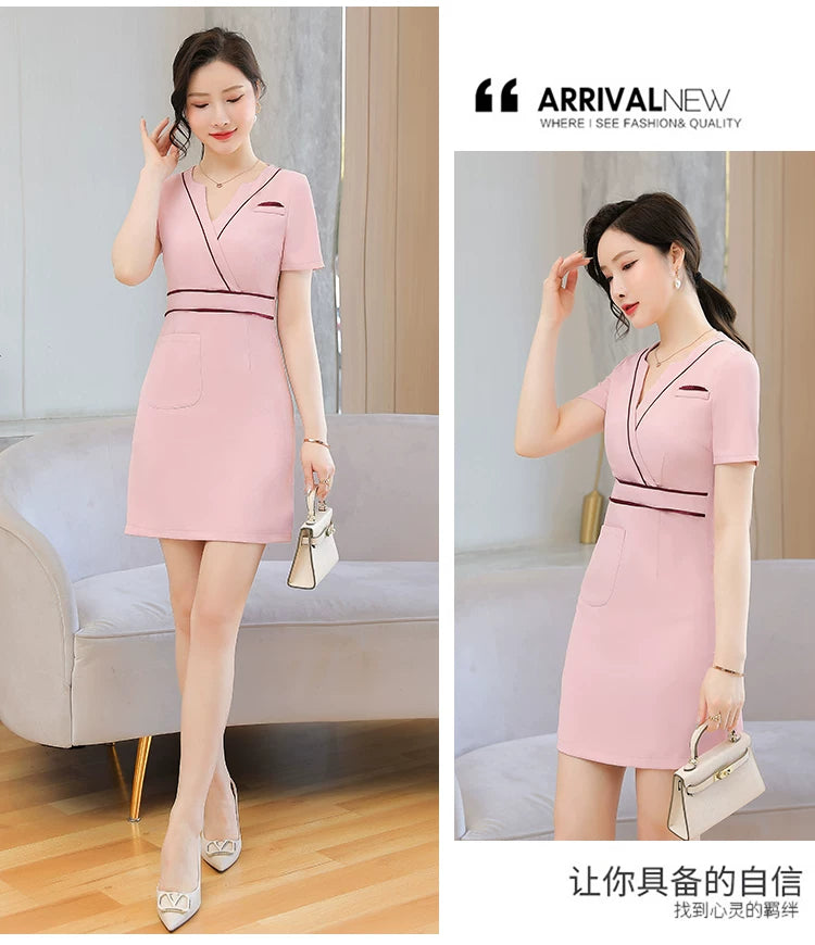 Business Wear dress 2023 Summer Women's Short-sleeved Temperament High-end Hotel Front Desk Beauty Salon Jewelry Shop Work Clothes