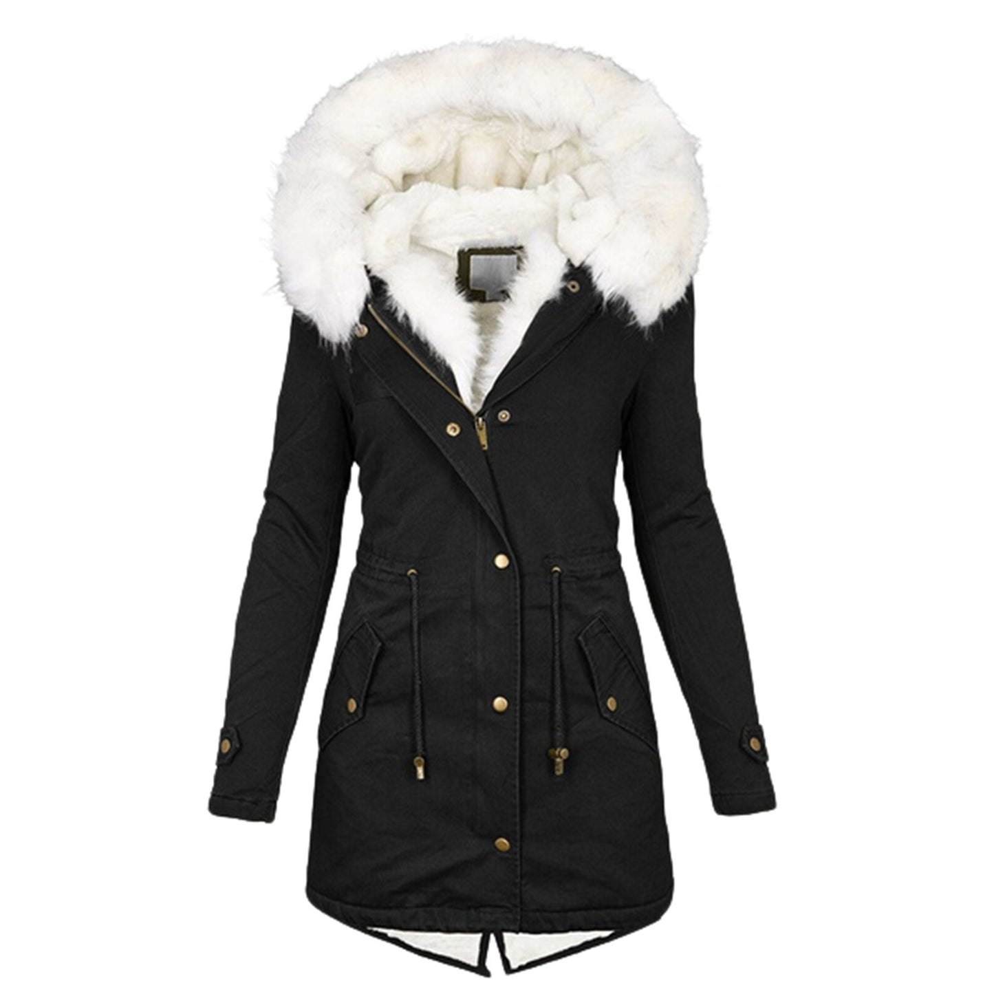 Autumn and Winter Hot Selling Export New Large Size Cotton Outwear Hooded Fur Collar Waist Thickeneded Mid-Length Women's Cotton Outwear