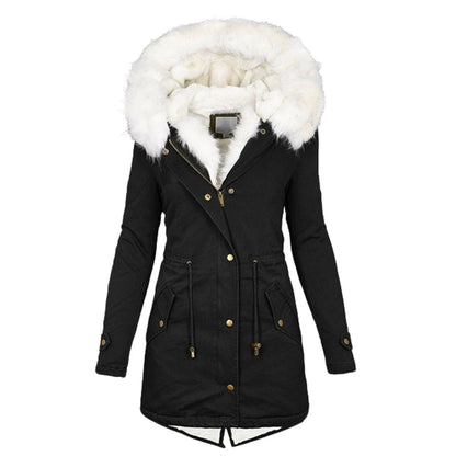 Autumn and Winter Hot Selling Export New Large Size Cotton Outwear Hooded Fur Collar Waist Thickeneded Mid-Length Women's Cotton Outwear