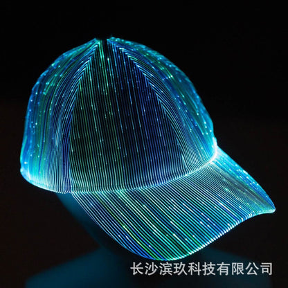 Four Seasons Korean Style Unisex Light-Up Baseball Cap Led Fiber Optic Light-Up Hat Black and White Couple Trendy Breathable Cap