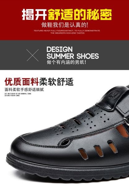Leather cowhide special clearance shoes hollow leather sandals men's casual hole shoes middle-aged business dad shoes