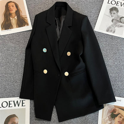 Green Metal Buckle Korean Style 2024 Spring and Autumn New Milk White Suit Jacket Women's Casual All-match High-end Suit