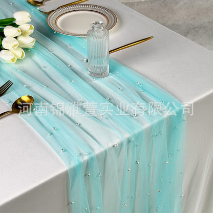 Amazon Pearl Tulle Lace Table Runner Wedding Party Outdoor Decoration Tablecloth Amazon Manufacturer Supply