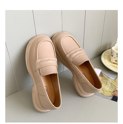 Thick-Soled Loafers British Style Slip-On White Shoes for Women 2025 New Versatile Toe-Toe Shoes Cross-Border Foreign Trade Women's Shoes