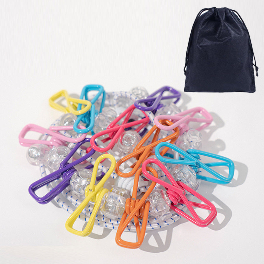 Creative Outdoor Elastic Windproof Clothesline with Positioning Buckle Korean Style Clothesline with Windproof Clip 12 Clips