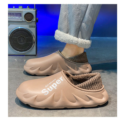 Waterproof Cotton Slippers for Men in Winter, Velvet Warm Anti-Slip Bag and Cotton Shoes for Outer Wear, Thick-Soled Winter Home Shoes Wholesale