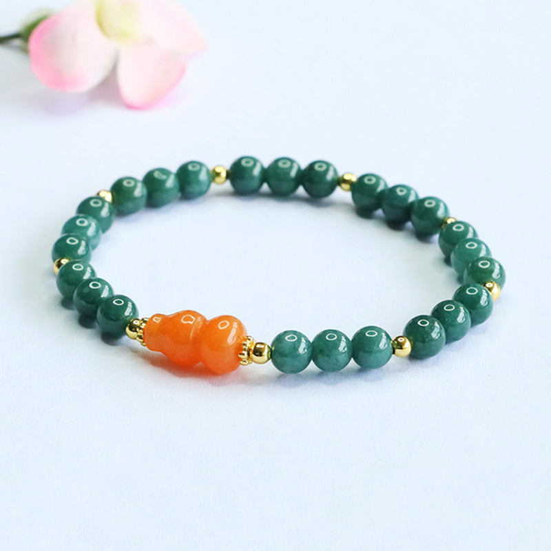 Guan Yu Natural Grade a Jadeite Blue Water Bracelet Golden Silk Jade Gourd Bracelet Live Broadcast Temple Wholesale S5070601
