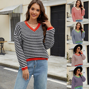 Cross-Border European and American Clothing Pure Color V Neck Long Sweater Dress Autumn and Winter Fashion Elegant Cable Bottoming Knitted Dress