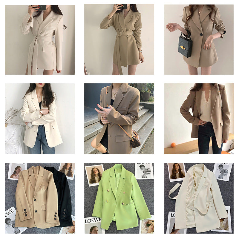 Green Metal Buckle Korean Style 2024 Spring and Autumn New Milk White Suit Jacket Women's Casual All-match High-end Suit