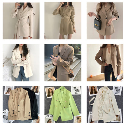Green Metal Buckle Korean Style 2024 Spring and Autumn New Milk White Suit Jacket Women's Casual All-match High-end Suit