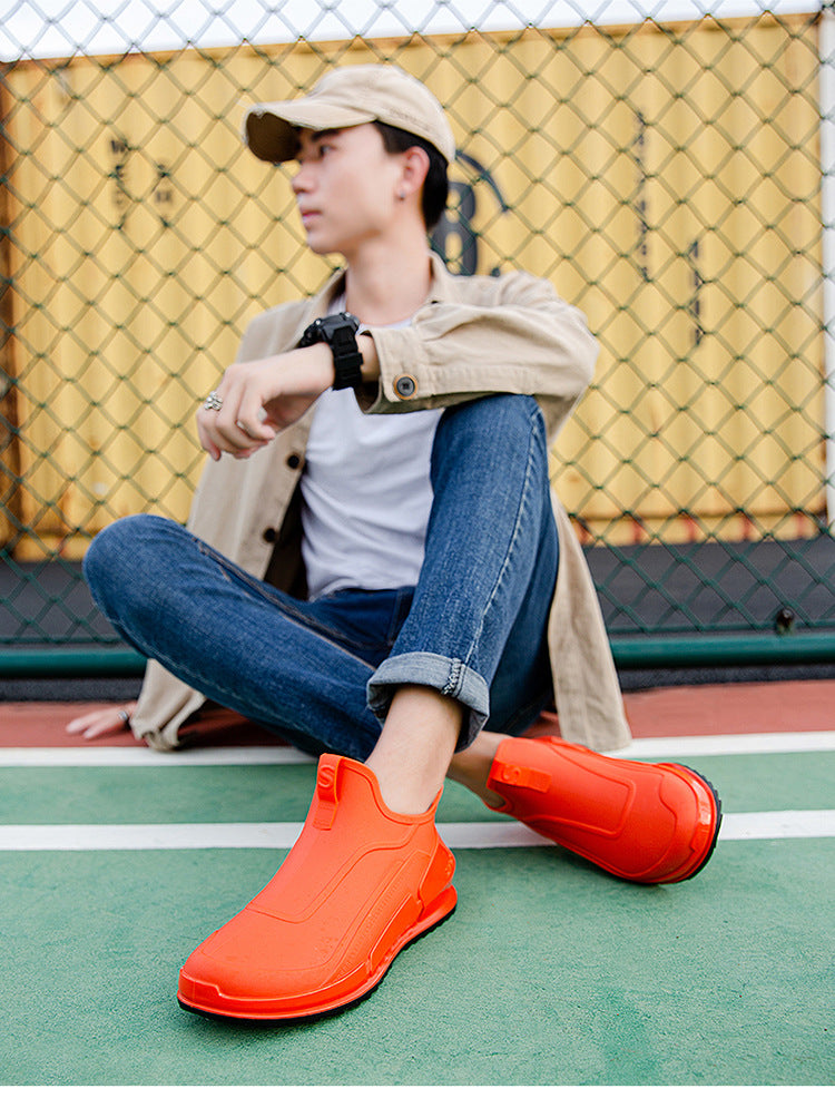 Cross-border Explosions Fashion Rain Boots Men's Non-slip Rubber Shoes Thick Sole Wear-resistant Outer Wear Rain Boots Non-slip Kitchen Water Shoes Men
