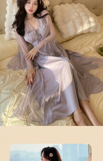 Sexy Pajamas Women's dress Ice Silk French Court with Chest Pad Pure Desire Fairy Nightdress 2025 New Summer