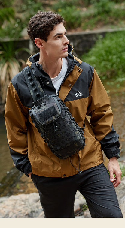 Men's Tactical Chest Bag, Crossbody Bag, Functional Outdoor Travel Lightweight Camouflage Shoulder Bag, Multi-Functional Lure Backpack