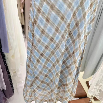 Fashion New Summer French Elegant Temperament Gentle Ruffled Plaid Dress Women's Summer Slimming Age-Reducing Long Dress