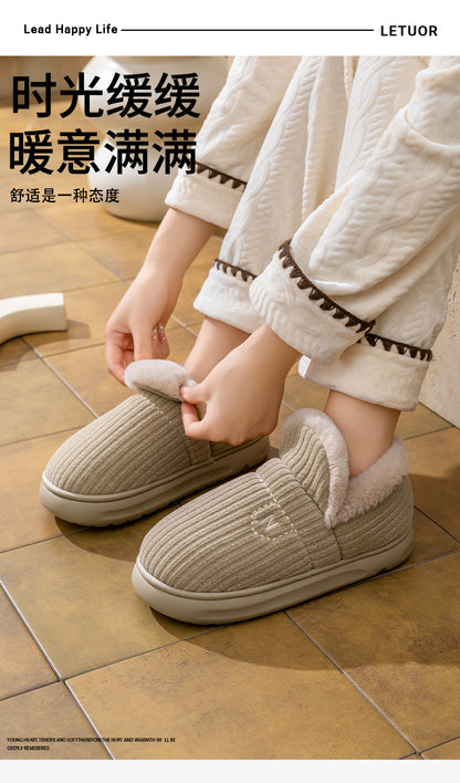 Letuo's New Winter Bag-Heeled Cotton Shoes for Women, Home Indoor and Outdoor Thick-Soled Non-Slip Soft-Soled Couple's Furry Shoes for Men