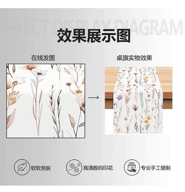 Amazon New Flower Table Runner Living Room Dining Table Decorative Tablecloth Cross-border Plant Flower Printing Tablecloth Coffee Table Cloth