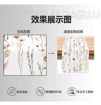 Amazon New Flower Table Runner Living Room Dining Table Decorative Tablecloth Cross-border Plant Flower Printing Tablecloth Coffee Table Cloth