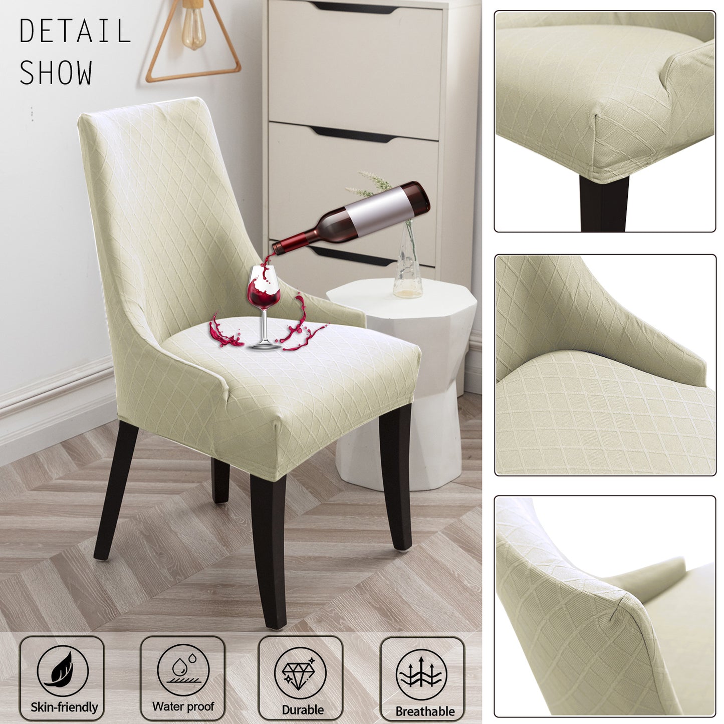 Cross-border hot sale rhombus jacquard waterproof small armchair cover solid color one-piece elastic chair cover dining chair cover wholesale