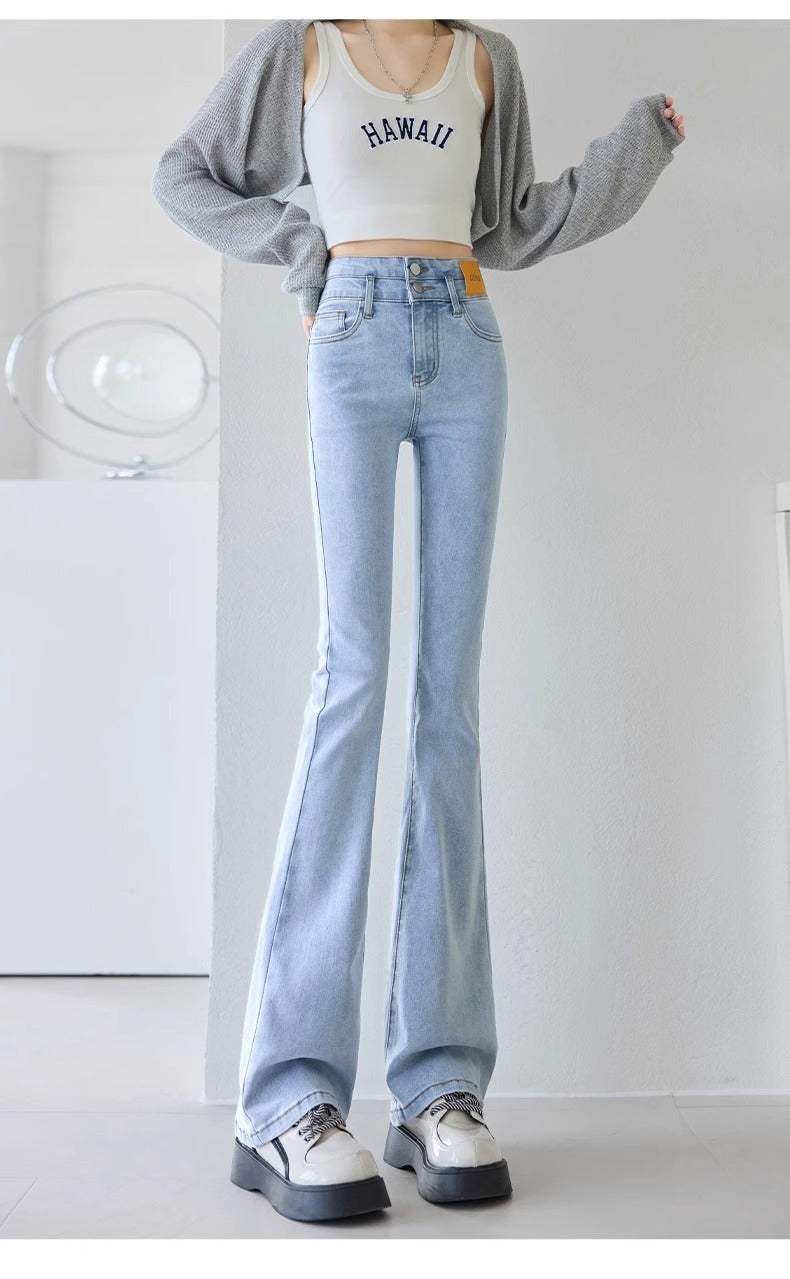 Light-Colored Flared Jeans for Women, 2026 New Summer Thin High-Waisted Slim-Fit Stretchy Spring and Autumn Bootcut Pants