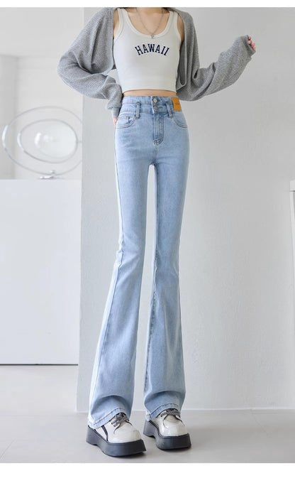 Light-Colored Flared Jeans for Women, 2026 New Summer Thin High-Waisted Slim-Fit Stretchy Spring and Autumn Bootcut Pants