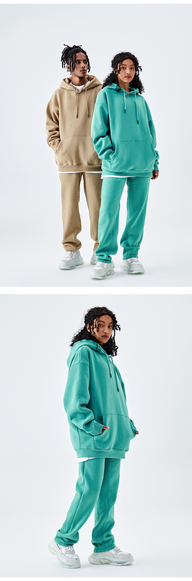 Tilani Men's Clothing European and American Trendy Brand High Quality 350g Fleece-Lined Thick Men's and Women's Hooded Sweatshirt and Sweatpants Pure Color Suit