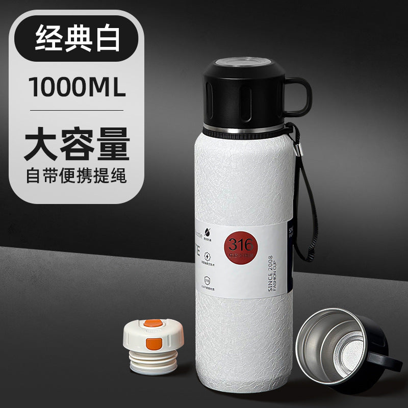Outdoor Large-Capacity All-Steel Kettle for Men, Tea-Water Separation Vacuum Insulated Cup, 316 Stainless Steel Hiking Sports Water Cup