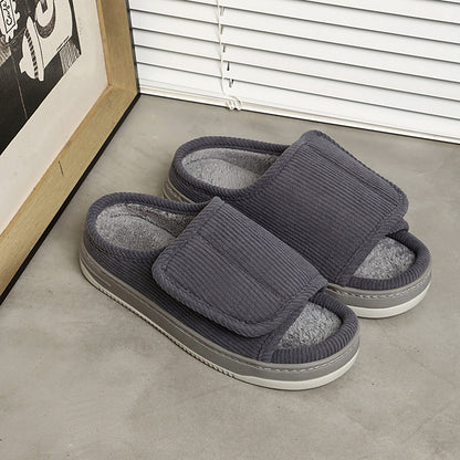 Factory direct wholesale Velcro loose feet wide fat swollen adjust middle-aged men's and women's cloth shoes linen slippers foreign trade