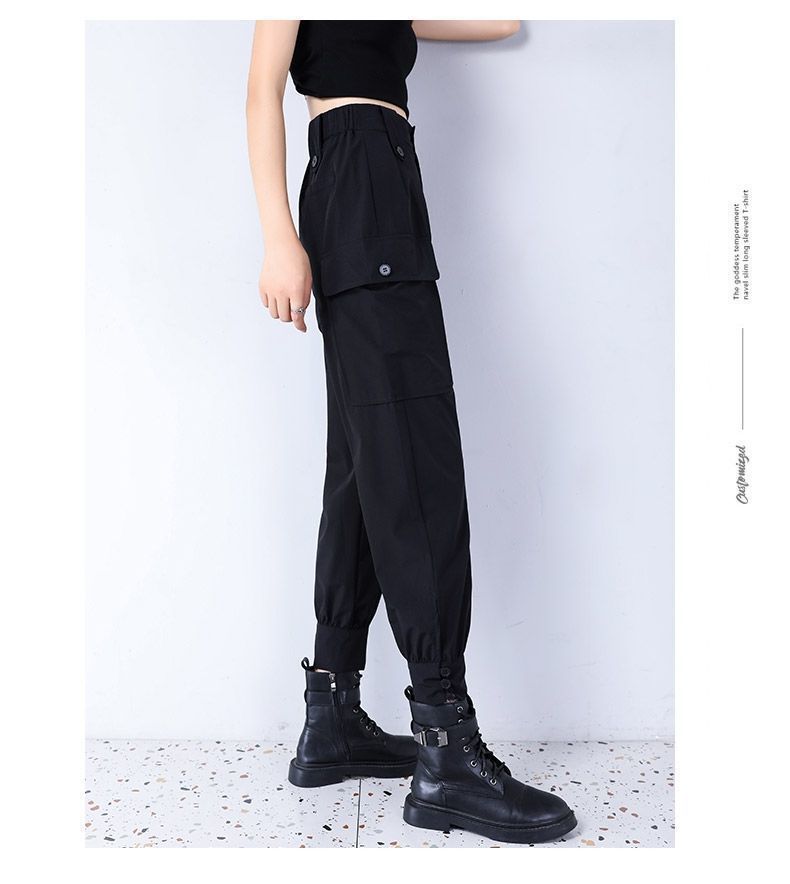 Women's Fleece-Lined Thickened Winter Korean-Style Cargo Pants, Jogger Loose Slimming Ins Harem Casual Pants for Students