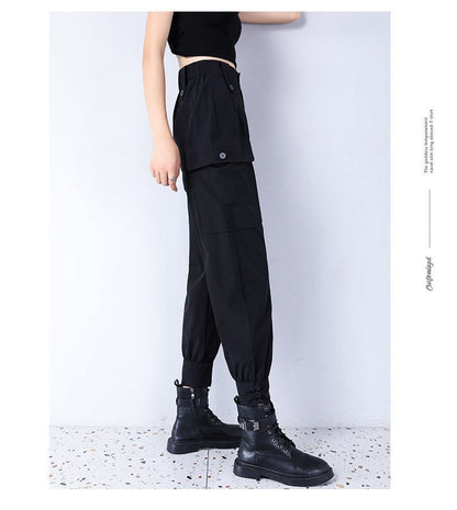 Women's Fleece-Lined Thickened Winter Korean-Style Cargo Pants, Jogger Loose Slimming Ins Harem Casual Pants for Students