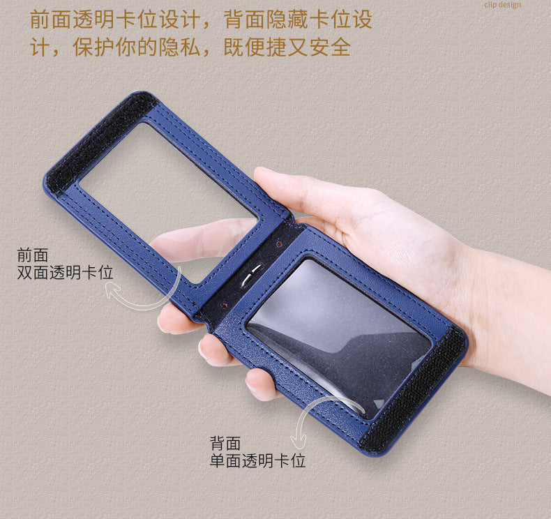 Work Card Case Detached Double Card Position Genuine Leather Folding Card Case Chest Card Lanyard Access Control Card Student School Card Rice