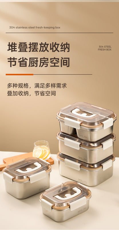 304 Stainless Steel Preservation Box Food Sealed Lunch Box for Microwave Lunch Box Large Capacity Square with Handler