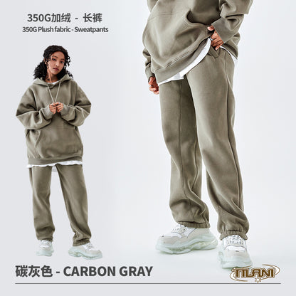 Tilani Men's Clothing European and American Trendy Brand High Quality 350g Fleece-Lined Thick Men's and Women's Hooded Sweatshirt and Sweatpants Pure Color Suit