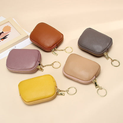 First Layer Cowhide Zipper Small Wallet Korean Style Simple Mini Keychain Coin Storage Bag Genuine Leather Coin Purse for Women
