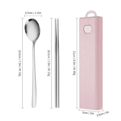 304 Stainless Steel Convenient Tableware Fork, Spoon and Chopsticks Three-Piece Set Outdoor Travel Student Storage Box Tableware Set