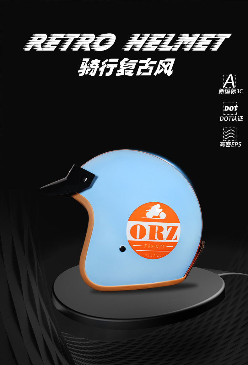 Orz Retro Helmet Motorcycle Safety Helmet High Color Value Pedal Motorcycle Three and a Half Helmet Men and Women Four Seasons