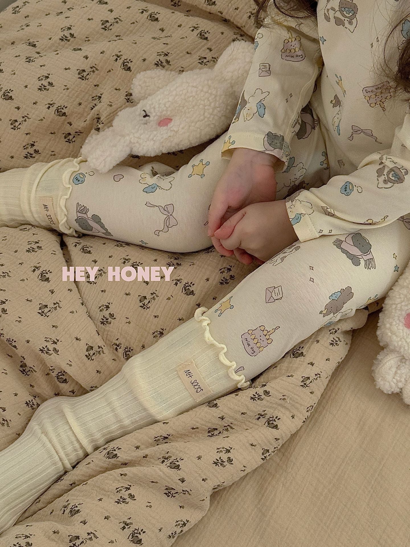 Spot Large and Small Roll Heyhoney24 Lycra Cotton Boys and Girls Autumn Clothes Intimates Printed Home Clothes Pajamas Two-Piece Set
