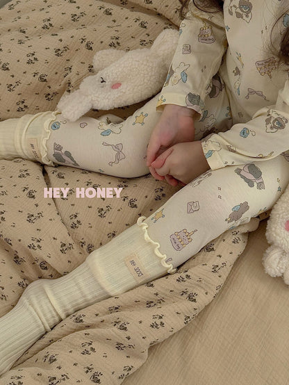 Spot Large and Small Roll Heyhoney24 Lycra Cotton Boys and Girls Autumn Clothes Intimates Printed Home Clothes Pajamas Two-Piece Set