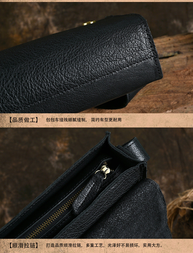Ancient Trendy Guest Genuine Leather Men's Bag Single Shoulder Crossbody Bag Handmade Cowhide Backpack Simple Small Bag Crazy Horse Leather Men's Bag