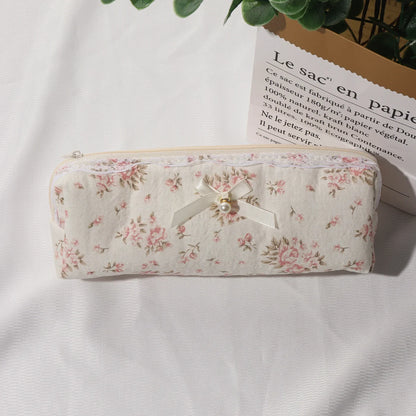 Cotton Lace Trim Storage Bag for Makeup Brushes, Cotton Makeup Bag, Toiletry Travel Soft Brush Pouch for Women, Artistic Style