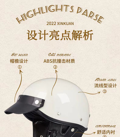Retro Helmet Motorcycle Half Helmet 3C National Standard Summer Women's Men's Motorcycle Helmet Electric Vehicle Japanese Safety Helmet