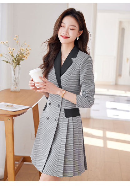French Hepburn Style Small Black Dress High Sense High Cold Royal Sister Fried Street Small Fragrance Style Pleated Professional Suit dress Summer