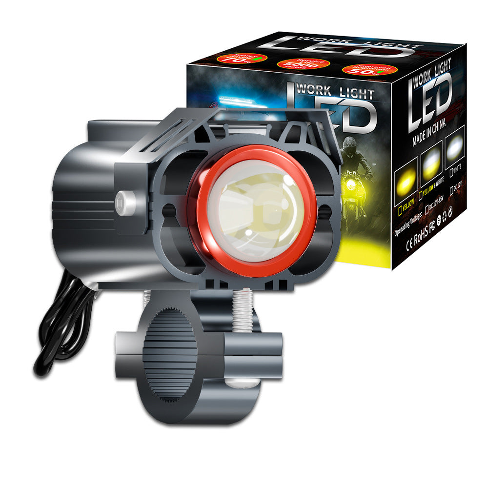 Cross-Border Motorcycle Led White and Yellow Double Low Beam Big Face Cat External Electric Vehicle Spotlight Headlight Modification