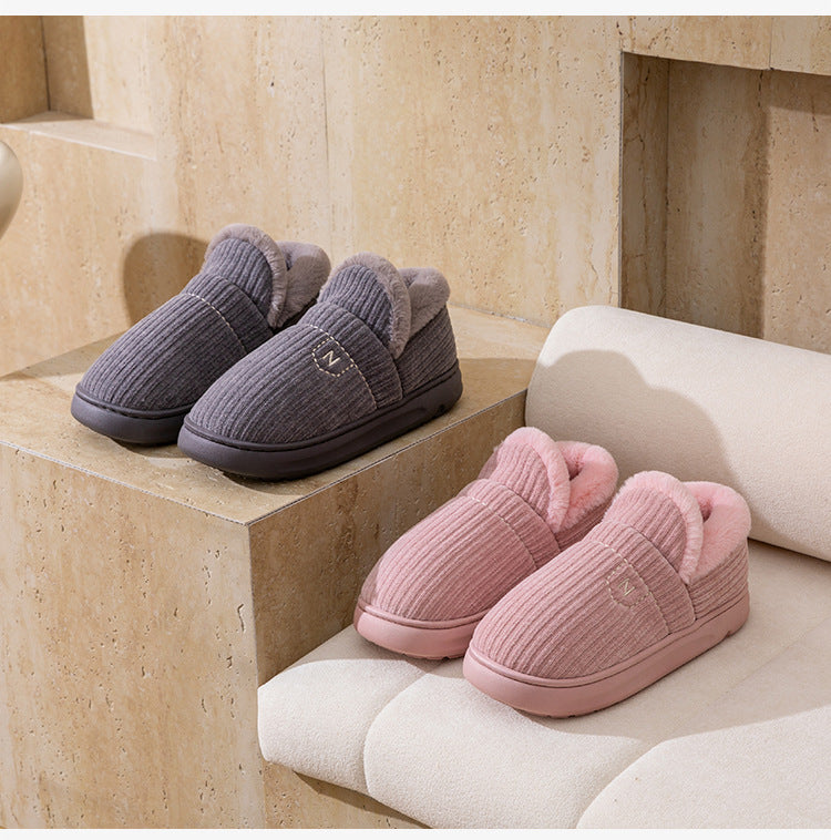 Letuo's New Winter Bag-Heeled Cotton Shoes for Women, Home Indoor and Outdoor Thick-Soled Non-Slip Soft-Soled Couple's Furry Shoes for Men