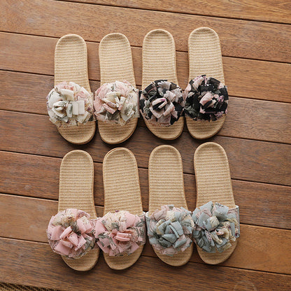 Baotou Spring & Fall Indoor Comfortable and Breathable Linen All Year Round Home Fabric Sandals for Women and Couples Floor Soft Bottom Home