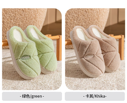 Winter Cotton Slippers for Women, Fleece-Lined, Indoor, Non-Slip, Warm, Thick-Soled, Wear-Resistant, Essential for Home Use, Couple's Cotton Patchwork New Style