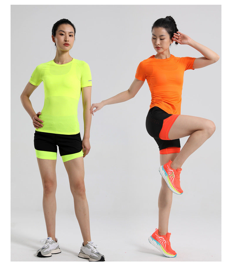 Men's Quick-drying Sports Shorts Fake Two-piece Fitness Triple Pants Marathon Running Pants Invisible Pocket for Mobile Phone
