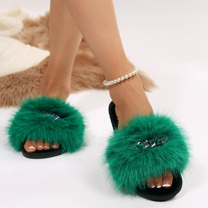 Cross-Border Foreign Trade Amazon Women's Open-Toe Thickened Flip-Flops Comfortable Soft-Soled Slippers Women's Large Size Furry Slippers